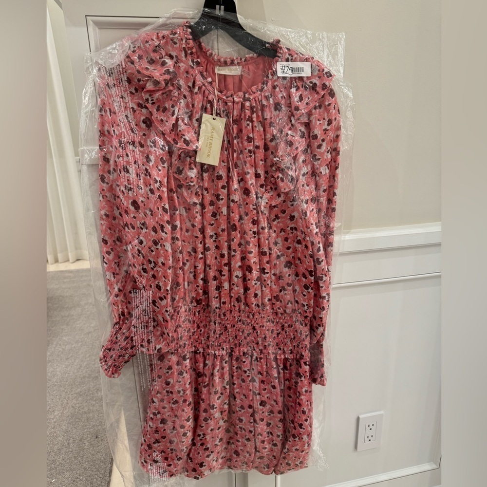 NWT in manu plastic Ramy Brook Penelope Silk Blend Ruffle Dress in Pink Size L - Picture 7 of 12